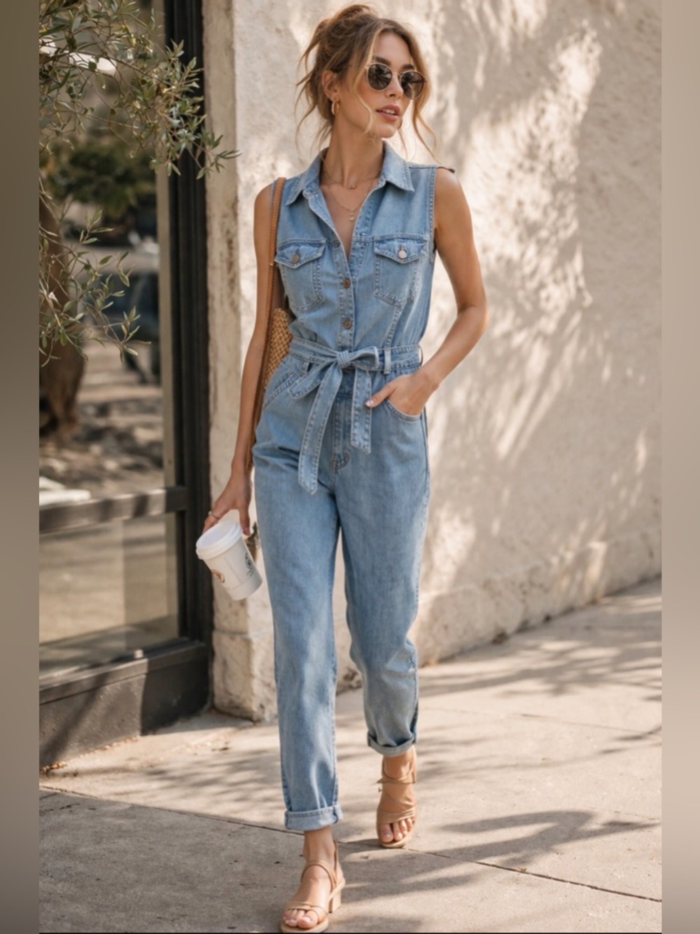 Levi’s Sleeveless Denim Jumpsuit Belted Tapered Trucker • S